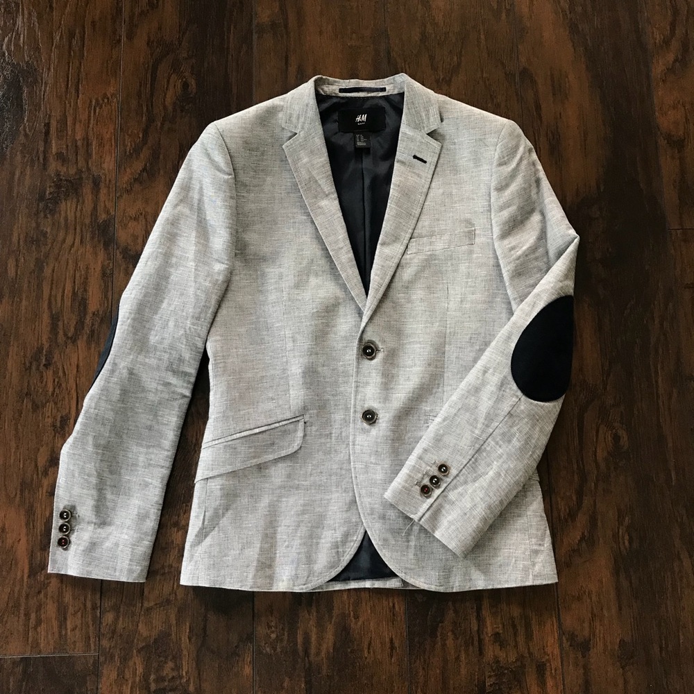 Men’s H&M slim fit blazer elbow patches gray 36R